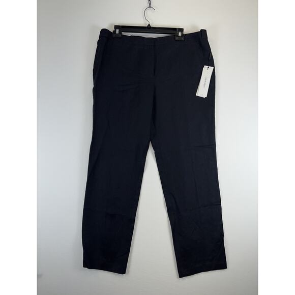 Calvin Klein Pants Womens 14 Navy Highline Linen Blend Straight Leg Career New - Picture 1 of 7
